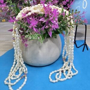 Vintage Freshwater Double Strand Pearl Amethyst Bead Necklace with Gold  Accents